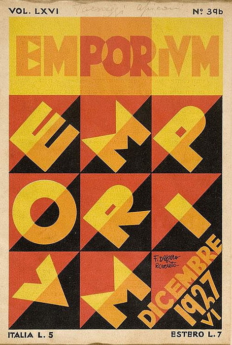 1927 Emporium. Copertina del vol. LXVI di Emporium, in passepartout; silkscreen 2818   (471x700, 160Kb)
