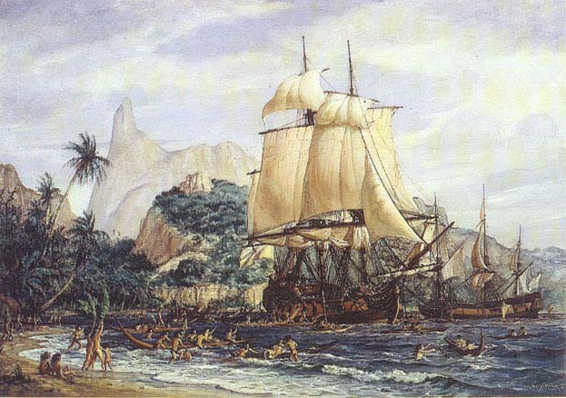Gustave Alauxs (1887  1965) imagination of de Bougainvilles arrival in Tahiti (623x438, 68Kb)