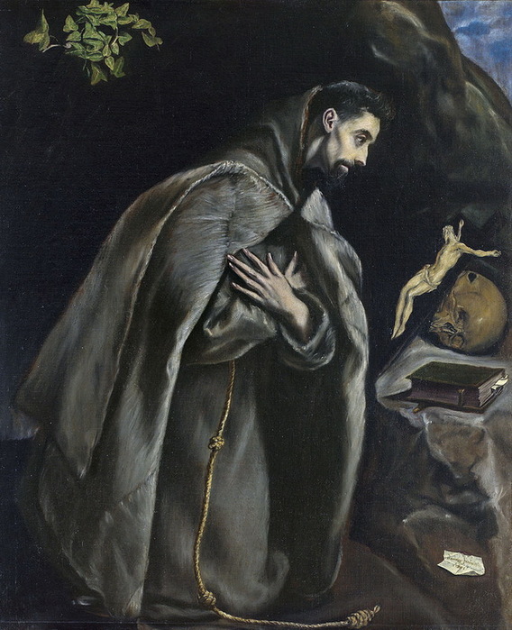 1585-1590 St Francis in Prayer before the Crucifix. , . 105.5  86.5 cm       (568x700, 141Kb)