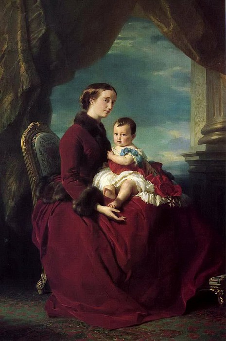 Винтерхальтер – Императрица Евгения с принцем Луи Наполеоном на коленях (465x700, 74Kb)