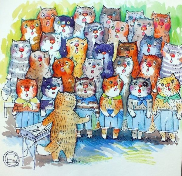 Открытка коты поют