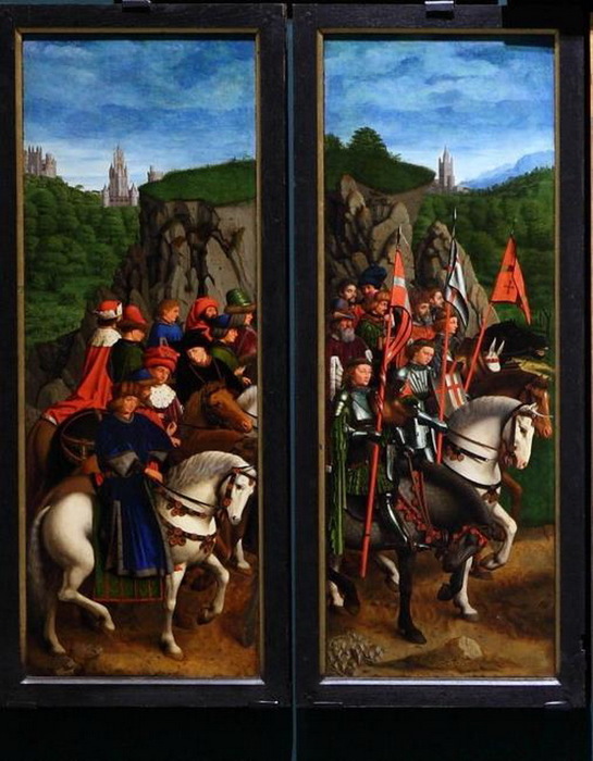 1557-1559 Судьи и рыцари  jaren 1540-е (veneration of the Lamb), Пан, м. 147 x 51 cm. Koninklijke Musea voor Schone Kunsten van België, Brussel. ПОСЛЕ Ван Эйка (545x700, 126Kb)