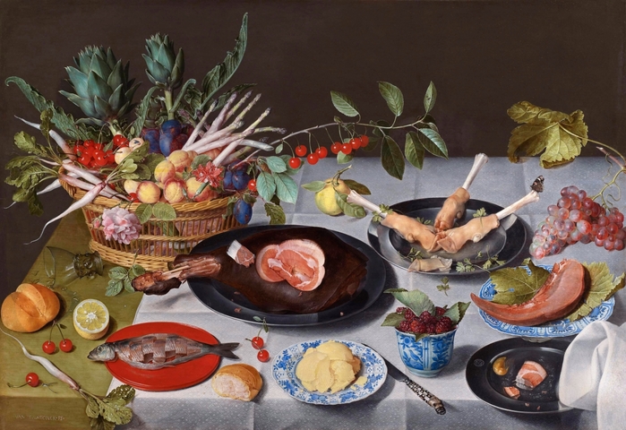 5568020_Jacob_van_Hulsdonck__A_Still_Life_with_Artichokes_Radishes_Asparagus_Plums_Cherries_and_Peaches_in_a_Basket_together_with_a_Ham_and_Pigs_Trotters (700x480, 284Kb)