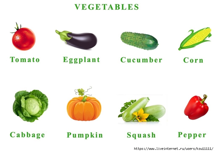 Овощи на английском языке с картинками