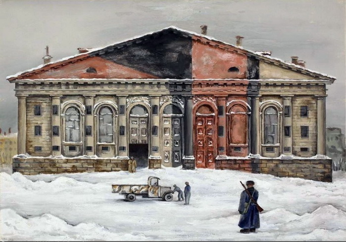 1941 Манеж в декабре 1941 года. Бум, акв, гуашь. Музейное объединение Музей Москвы (3) (700x490, 127Kb)