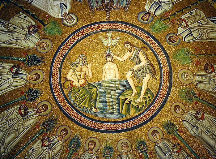 Крещение Арианский баптистерий в  авенне. 493-526 гг. Мозаика купола (700x514, 671Kb)
