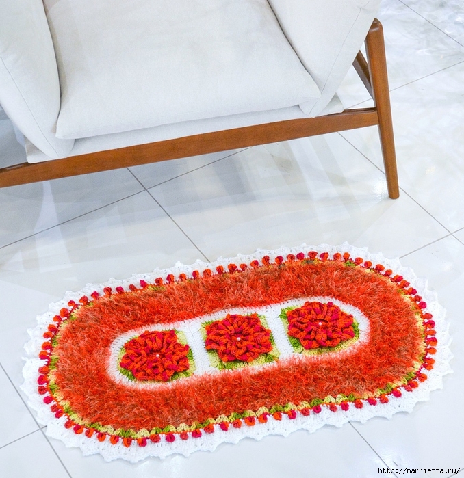 Овальный коврик с цветами из пряжи «травка» (1) (678x700, 378Kb)