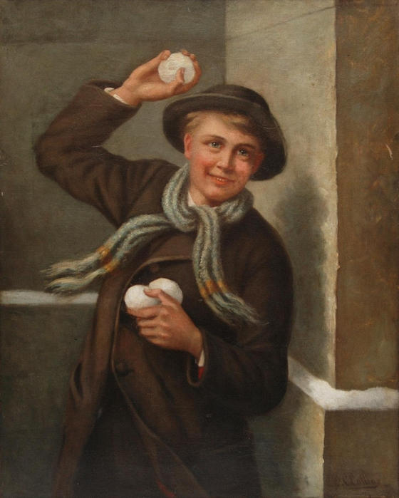 Charles Allston Collins (British, 1828-1873) Young Boy throwing a Snowball. Снежки (560x700, 352Kb)