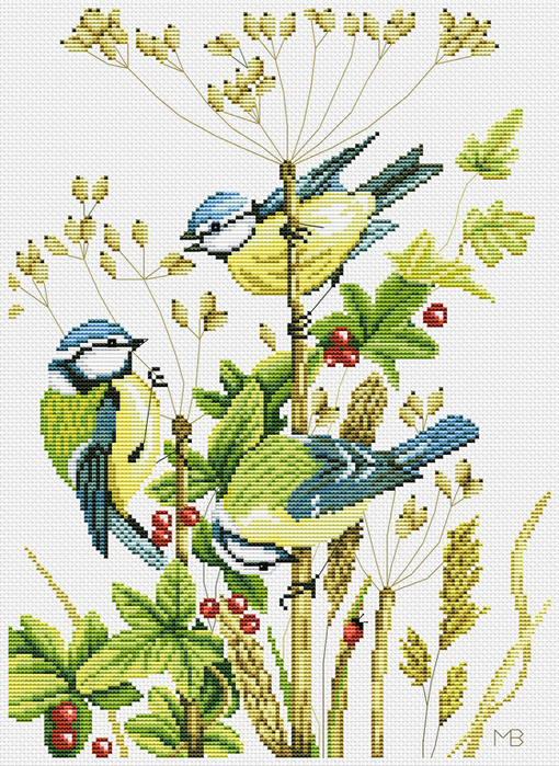 Bluetits with Red Berries (510x700, 556Kb)