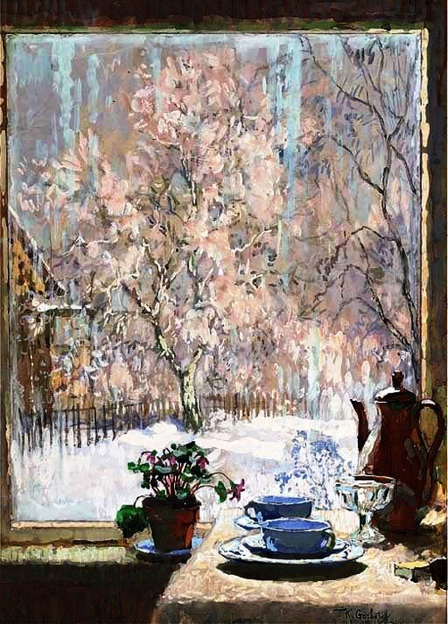 1 coffee by the window, 1945, by Konstantin Gorbatov (502x700, 457Kb)