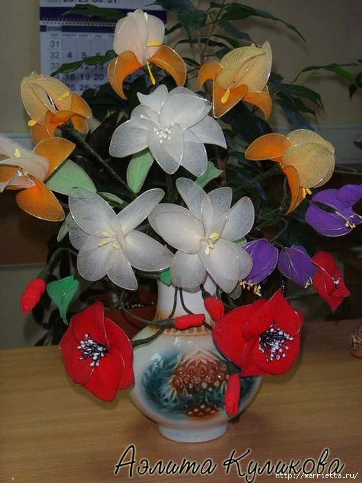 Цветы из капрона. Мастер-класс от Аэлиты Куликовой (525x700, 272Kb)
