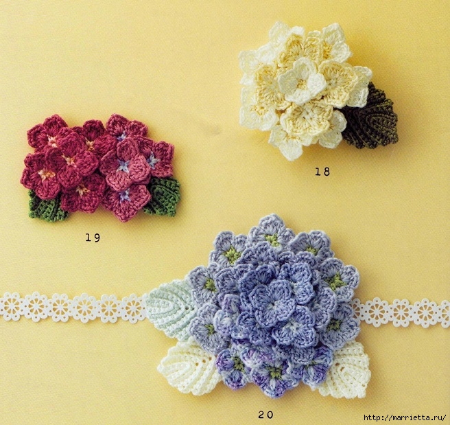 Цветы крючком для создания украшений. Схемы вязания (20) (656x619, 322Kb)