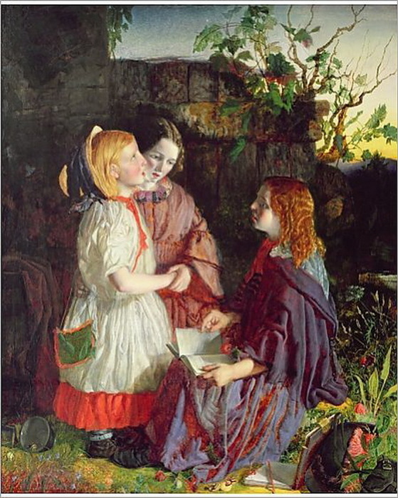 1860 Three Young Girls in a Landscape, oil on canvas. 6551 . (possibly by Frederick Smallfield)   (2) (559x700, 155Kb)