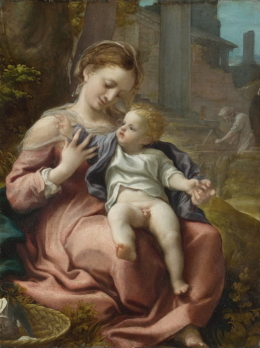  Antonio da Correggio  (14891534). The Madonna of the Basket. 33  25 cm.  ,  (524x700, 144Kb)