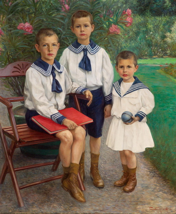 1908 Three brothers wearing their sailor suits in a garden. Х, М. 139х116 см. ЧС (575x700, 157Kb)