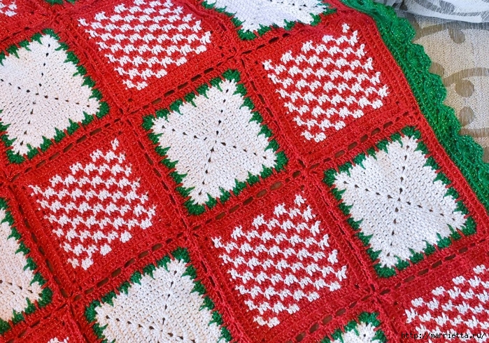 Рождественское вязание. Плед и подушки с Санта-Клаусом (3) (700x490, 457Kb)