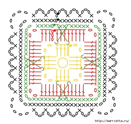 Салфетка-дорожка крючком мотивами из секционной пряжи (5) (456x433, 156Kb)
