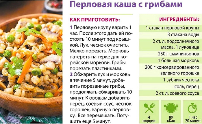 Гречневая каша с шампиньонами и луком калорийность