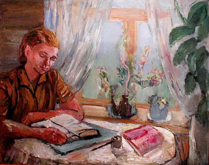 1930-е Девушка, читающая книгу. Холст, масло 79х99 см. ЧС (700x551, 148Kb)