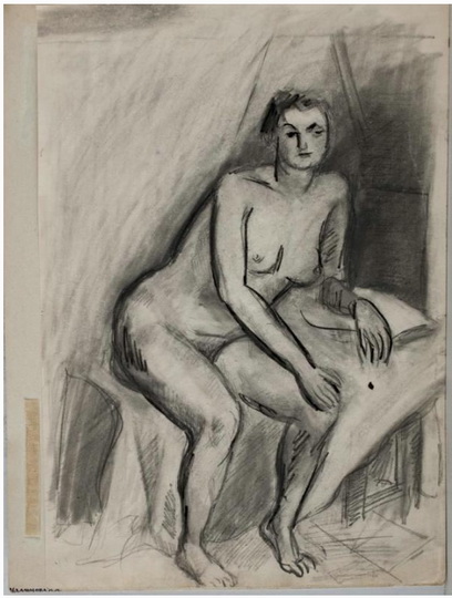 1950 Сидящая обнага. Бум, граф. кар, уголь. 31x21,6 см. РОСИЗО (408x540, 83Kb)