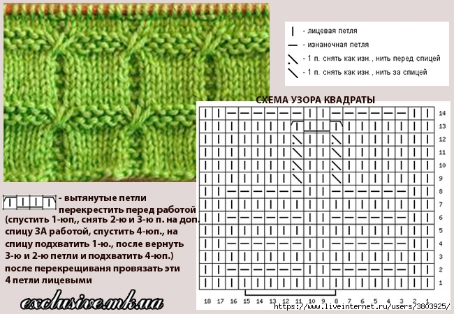 Ажурные квадраты спицами со схемами простые и красивые