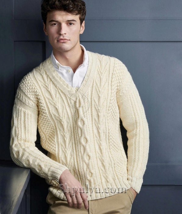 Мужской пуловер с разнообразными аранскими узорами/5557795_3443 (597x700, 283Kb)