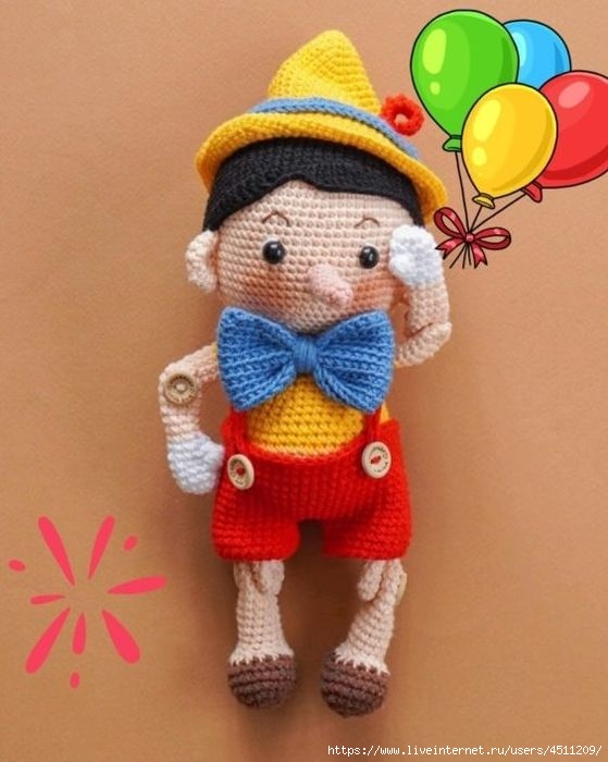 КУКЛА БУРАТИНО. | paraskevat.ru | Вязаные игрушки, Вязаная крючком кукла, Связаные крючком куклы
