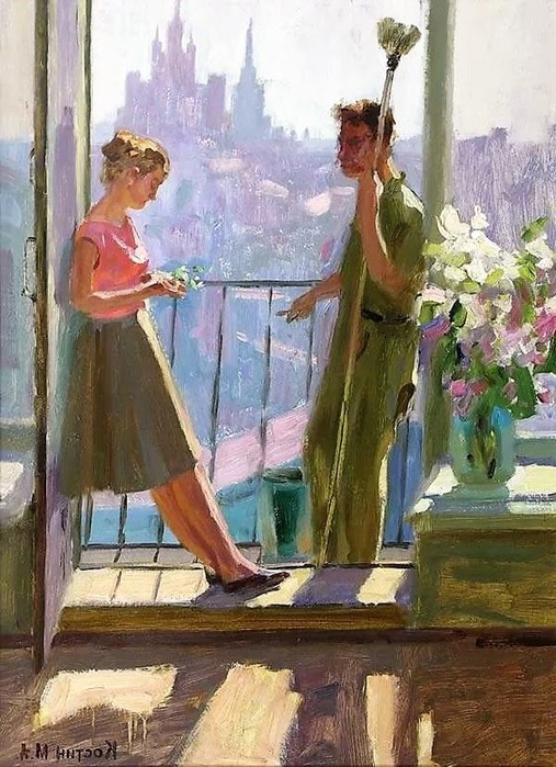 Костин М.А., На балконе, 1960 год. (507x700, 406Kb)