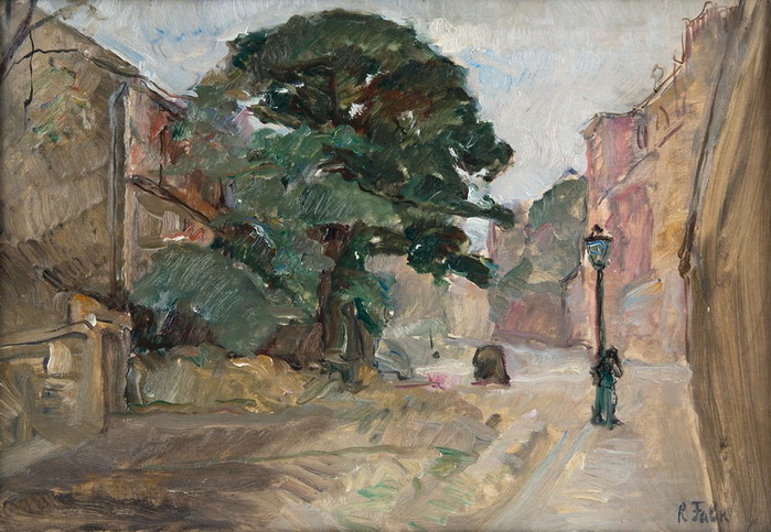 1930- + Street Scene with Tree and Lamp Post. , . 38 x 55 cm.  (700x483, 150Kb)