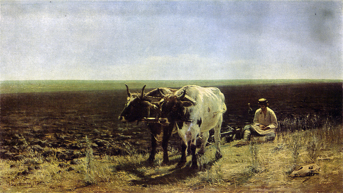 The_Rest_of_Oxes_on_the_Ploughland_by_Nikolay_Bogatov_(1874) (700x395, 432Kb)