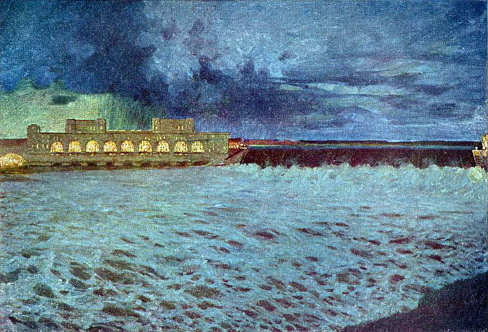 1927  Волховстрой в белую ночь. 88 х 129 см. ЦМПИР (700x476, 178Kb)
