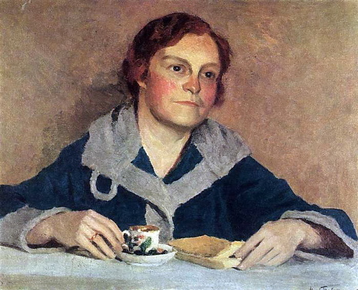 1928 За чтением. Портрет В.М.Грабарь, жены художника. Х.,м. 64.7x79.4 ЧС, МСк (700x567, 164Kb)