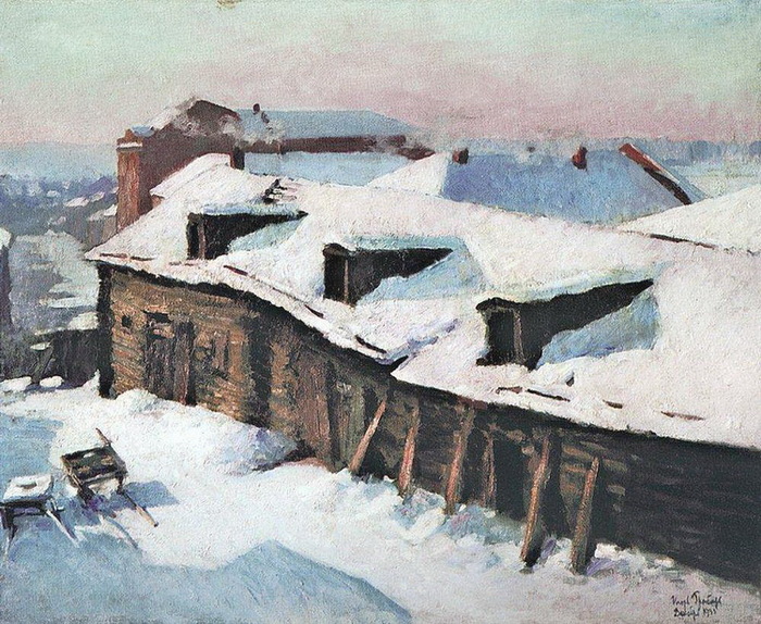 1933 Старый сарай в морозный день. Х, м. 63x78,5 см. ГТГ (700x574, 200Kb)