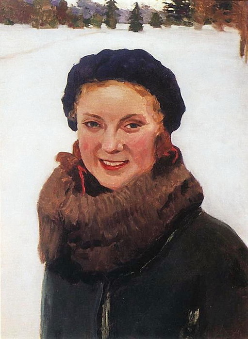 1934 Зимой. Портрет О.И.Грабарь, дочери художника. Ей всего 12 лет. Х., м., 48х62 ГТГ (511x700, 104Kb)