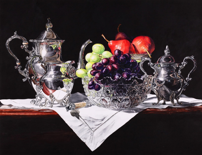 Grapes, Red Pears, Crystal & Silver 20x26 (700x539, 329Kb)
