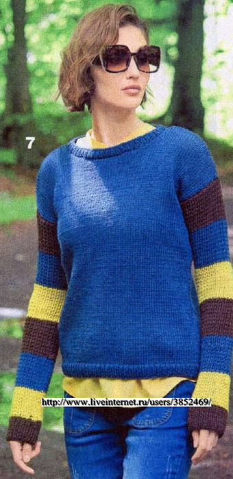Пуловер c рукавами в полоску с полупатентным узором 4 (340x700, 111Kb)