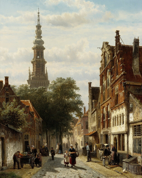 CORNELIS SPRINGER DUTCH1817 - 1891THE WALENCHURCH, HAARLEM, IN SUMMER (556x700, 490Kb)