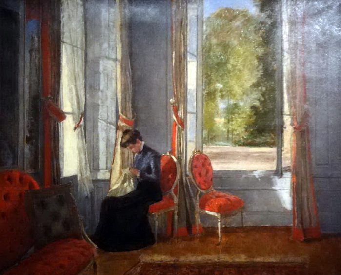 1895-1912 Woman knitting in the salon at La Queue-en-Brie, 80×100, private  (2) (700x563, 120Kb)