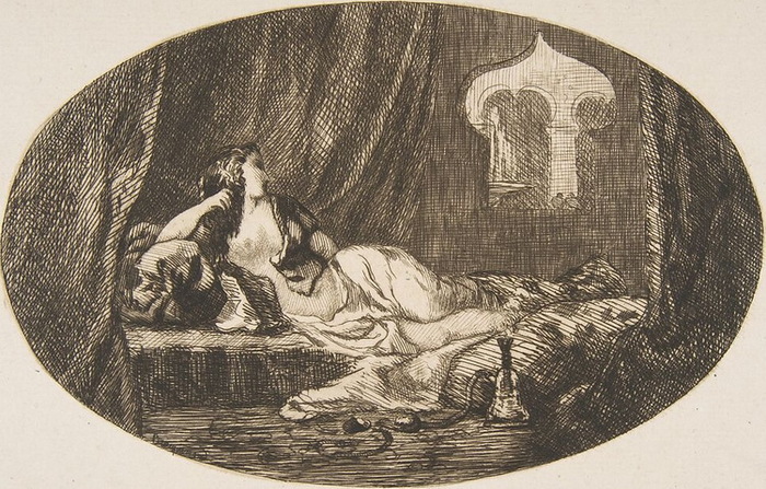 1857 Odalisque reclining in a harem, from Titres de Romance. . 23.6 × 29.2 cm.  (700x447, 167Kb)