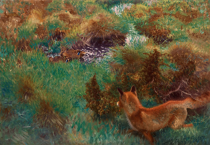 Лиса, охотящаяся на диких уток, 1913 (700x483, 507Kb)