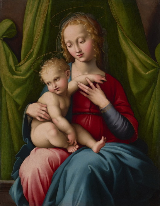 The Madonna and Child seated beneath a green draped curtain. , . 86.5 x 67.2 cm.  2022 (546x700, 104Kb)