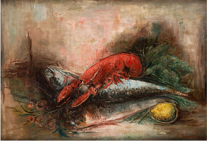 1930 Still life with Lobster. , . 38,5  55 .  (700x476, 123Kb)