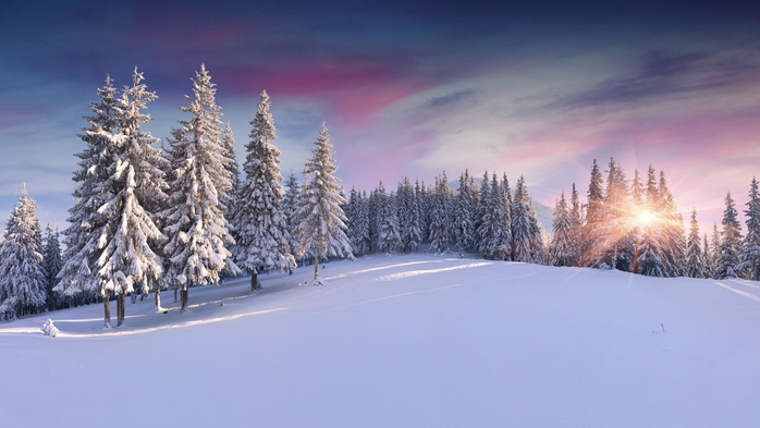Panorama of the winter sunrise in mountains (700x393, 254Kb)