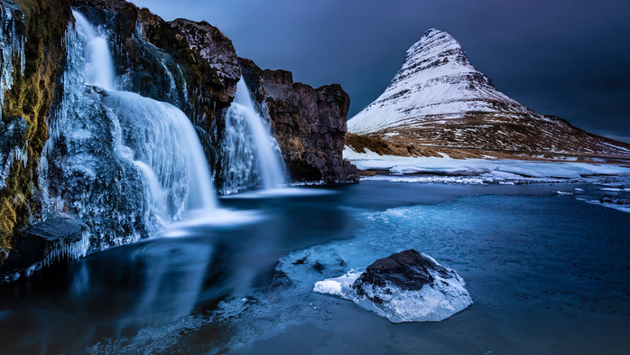 Peak of Kirkjufell with waterfall, Snæfellsnes peninsula, Iceland (700x393, 359Kb)
