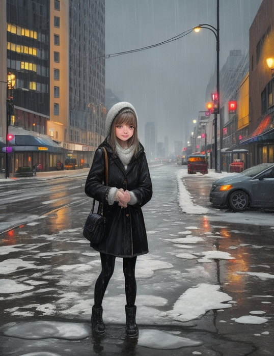 DreamShaper_v7_Melted_snow_wet_asphalt_the_city_in_the_backgro_1 (538x700, 375Kb)
