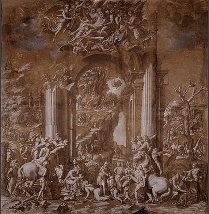 1523-1524 Baldassare Peruzzi, 'The Adoration of the Kings', The British Museum, London.  (682x700, 202Kb)
