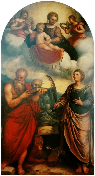1530-1544 Madonna and Child in glory with St. Jerome and St. Catherine. , . 251  141 cm.  ,  (378x700, 100Kb)