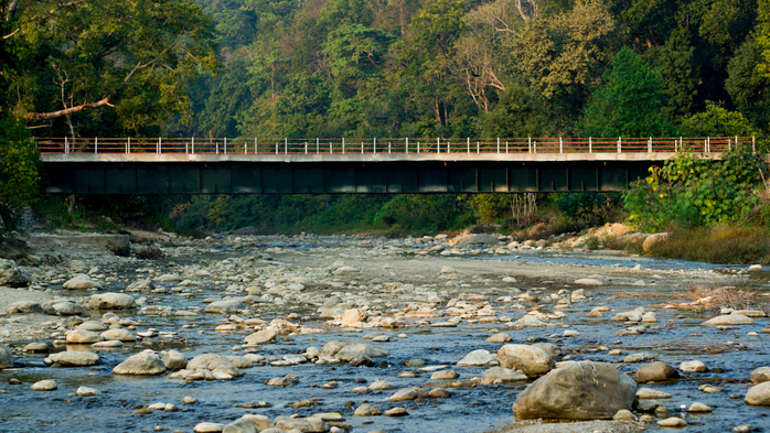 Bridge passing over a mountain river, Jim Corbett national park, Nainital, Uttarakhand, India (700x393, 511Kb)