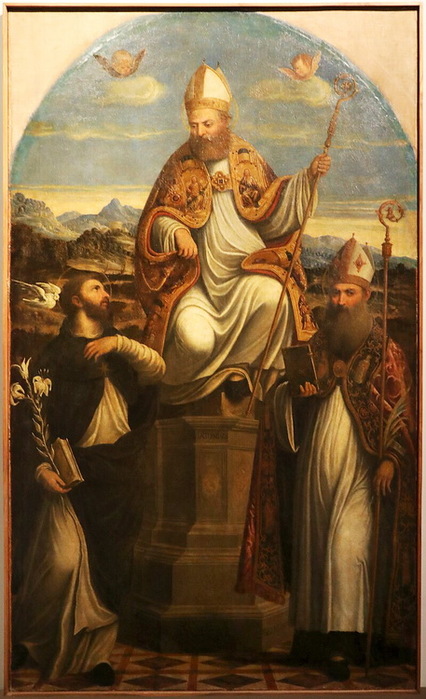Sant'Antonio Abate in trono tra san Vincenzo Ferrer e san Biagio. , . 120,5 x 202 cm   (426x700, 113Kb)