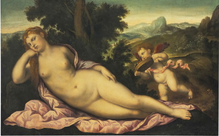 Venus and Cupid (studio of paris bordone) , . 82.8 x 132.1 cm.   2017. . USD 72,500  (700x435, 102Kb)